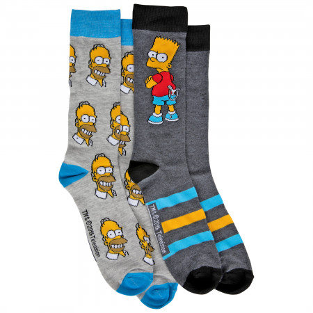 The Simpsons Bart Character and Homer Heads All Over 2-Pack Crew Socks